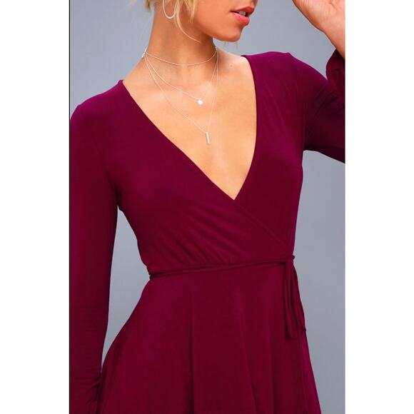 Lulus Plot Twist Flounce Sleeve Wrap Dress - S - Picture 4 of 4